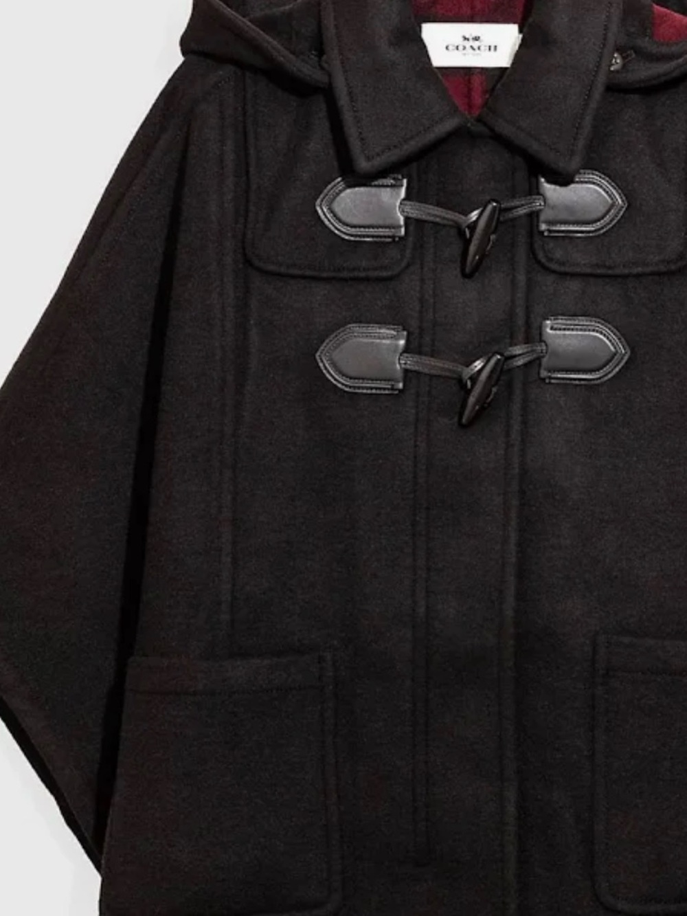 Coach Black Wool Cape Coat with Toggle Closures - Picture 2 of 6